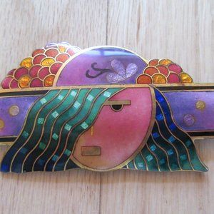 DAVID KUO CHAMPLEVE ENAMEL PIN/PENDANT/LARGE/LADY WITH HAT!